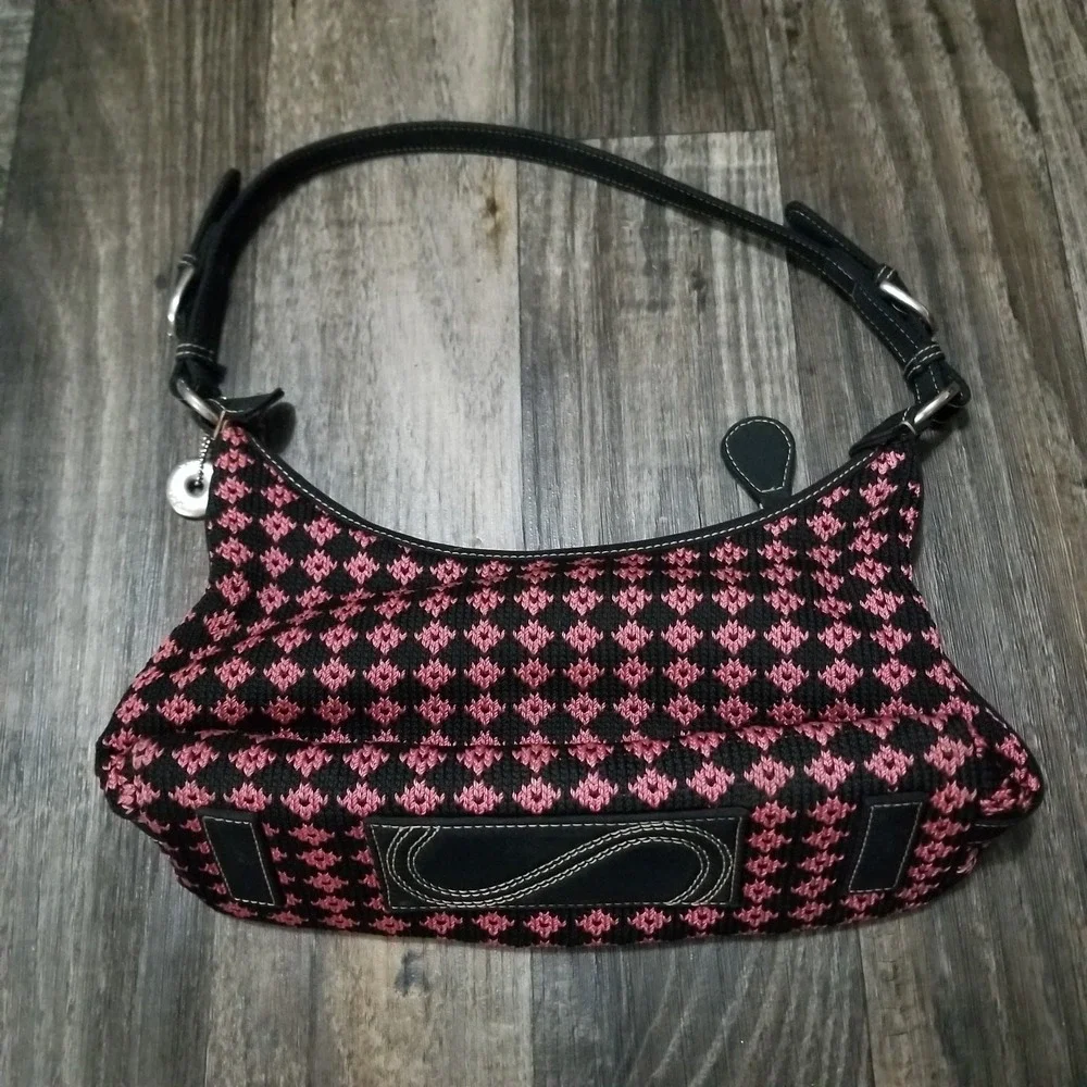 The Sak Pink Black Checked Crochet Canvas Strap